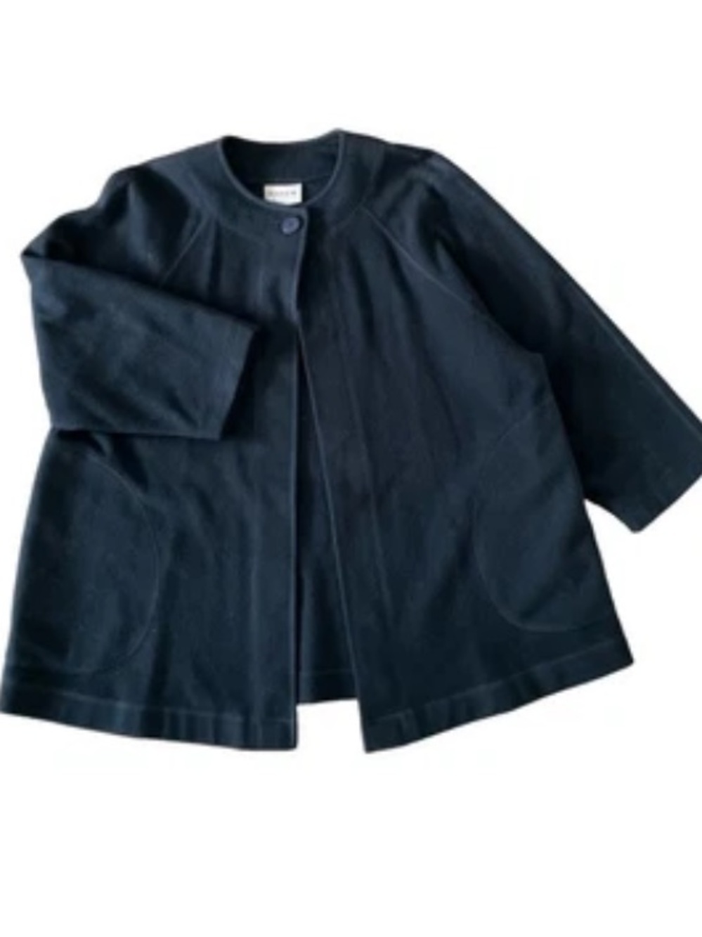 Eileen Fisher Asian Blazer Jacket Cardigan Coat One Button Black Wool Womens S/M
